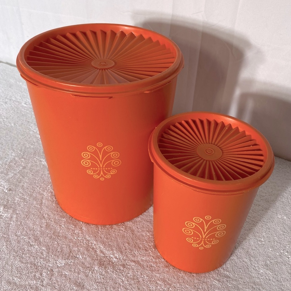 Vintage Tupperware Harvest Orange Servalier Nesting Storage Container Set 4pc